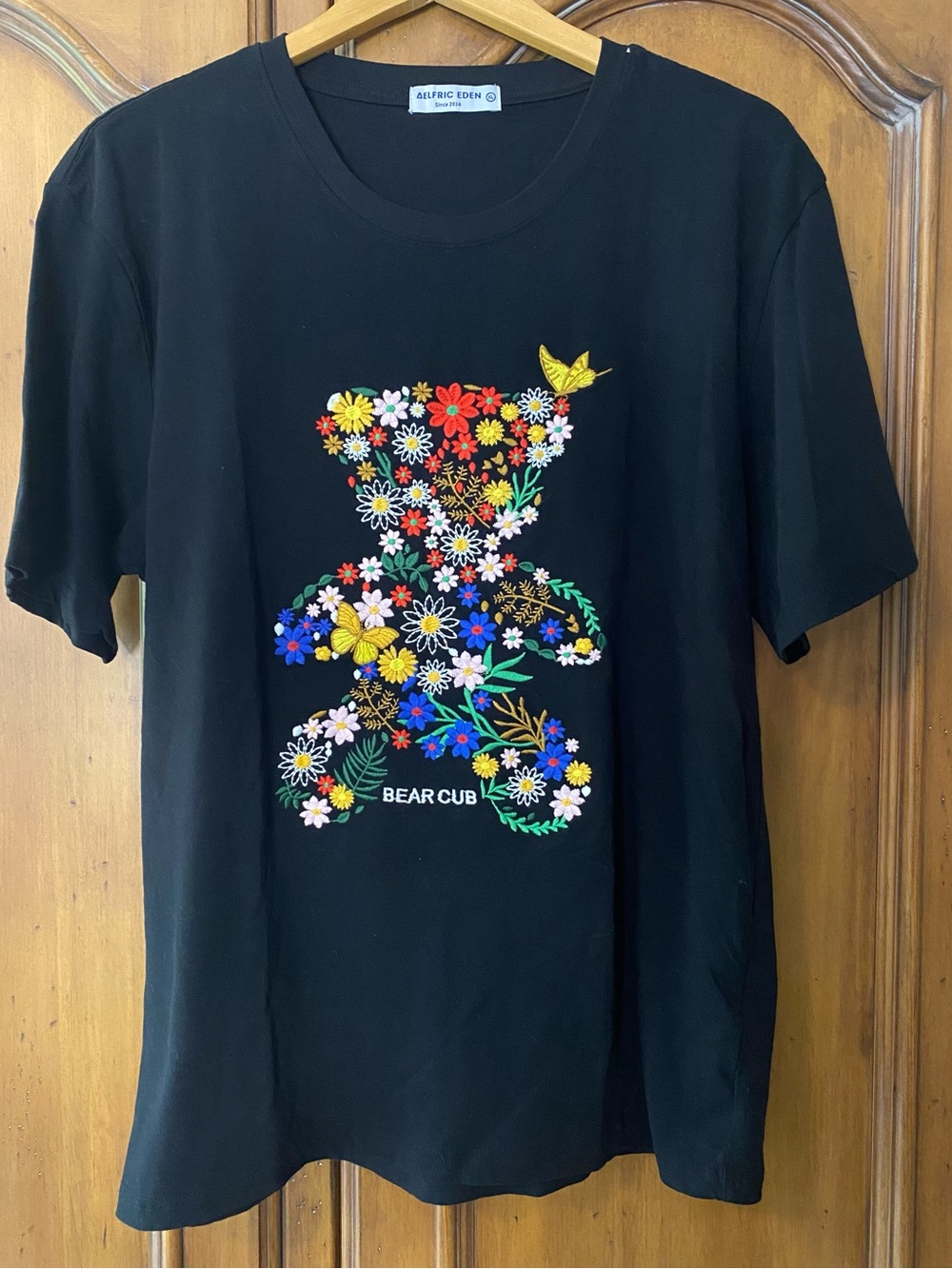 AELFRIC EDEN Embroidered Bear Cub Black T-Shirt Mens Sz XL